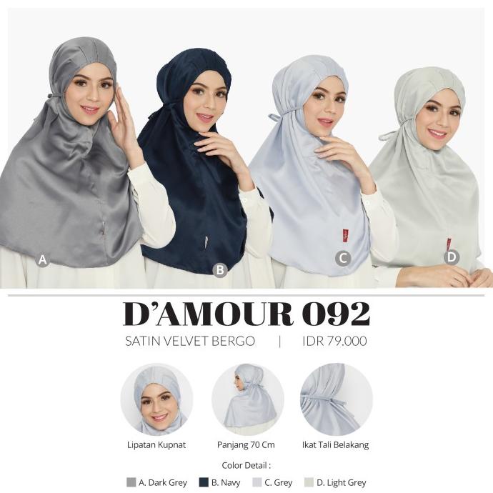Jilbab Hijab Instant Bergo Tatuis Damour 092 Satin Velvet Abu Navy