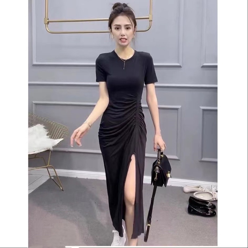 H7 DB1 Long dress / korean Midi dress bodycon simple elegant