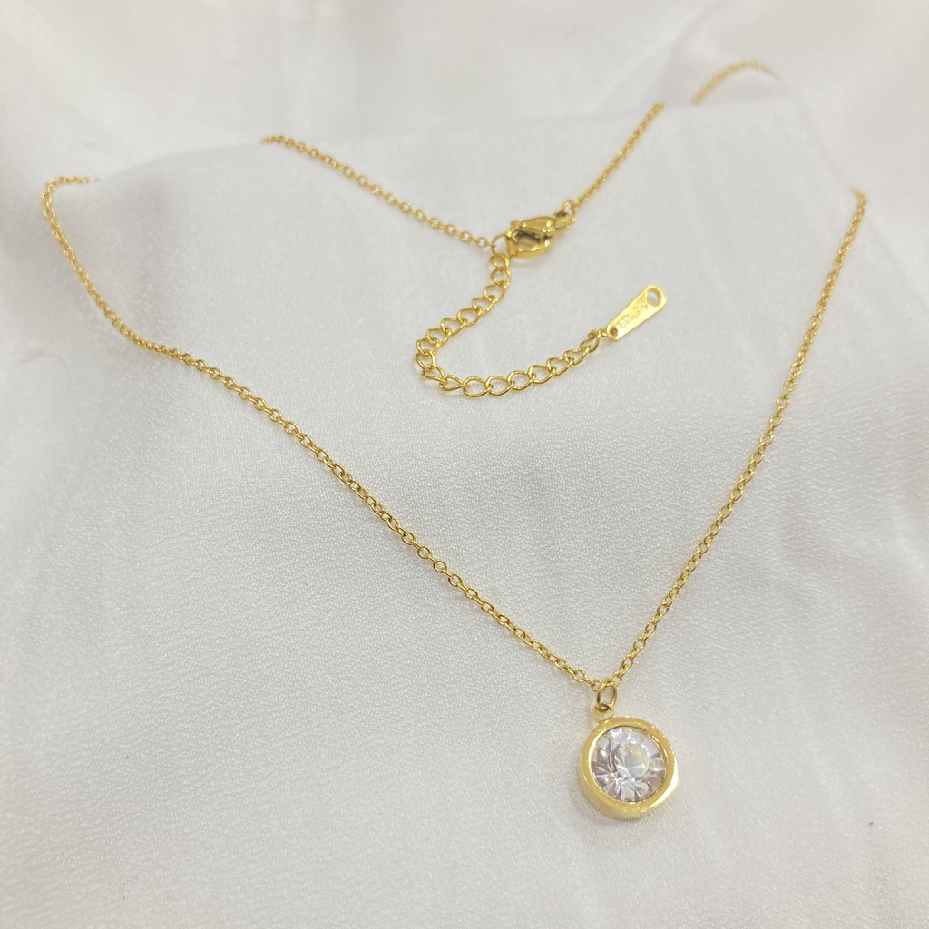 Kalung Titanium Permata Satu Simple Elegan Aksesoris Anti Karat