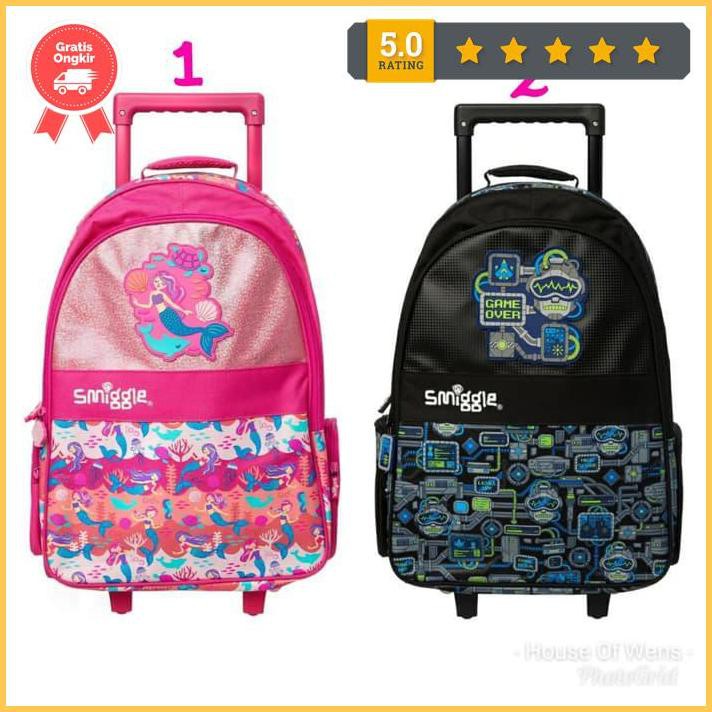 Smiggle Wizz Light Up Trolley Backpack - Tas Trolley Smiggle - Fuchsia Free898