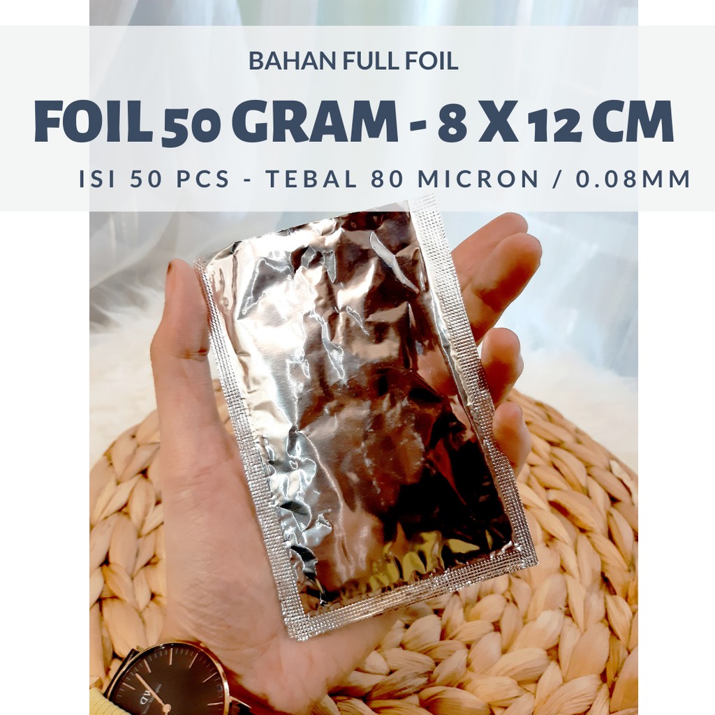 50 GRAM Almunium Kemasan Powder Aluminium Foil 12 Cm Alumunium Pack Isi 50pcs Full Foil