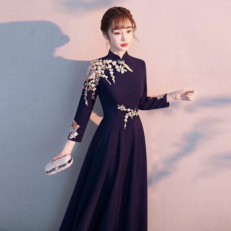 autumn and winter China Wind heavy industry embroidery improved cheongsam long sk