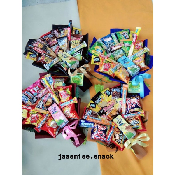 Snack bouquet, Gift bucket, hadiah sempro, buekt bunga dan snack, buket coklat, gift untuk pacar