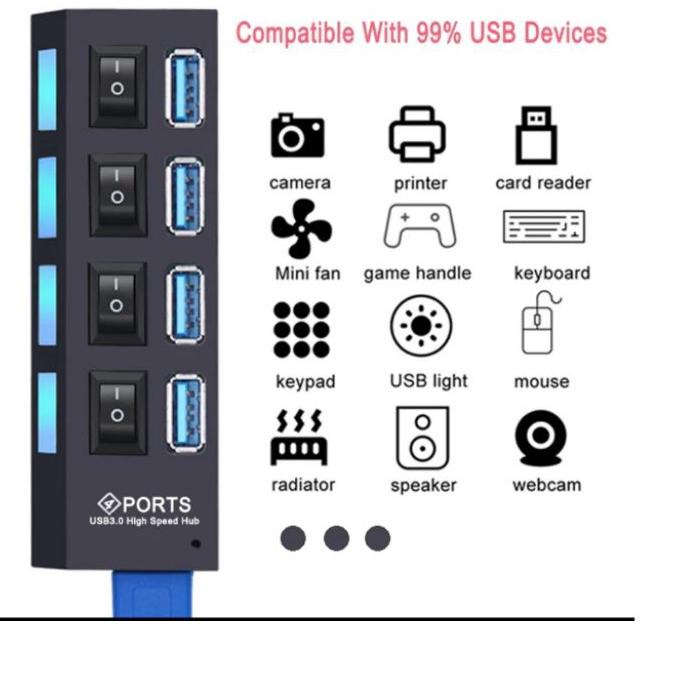 ♝ Usb hub 4port on off / usb hub saklar 4 port original / kabel usb cabang 4 buat flashdisk ( 4 in 1