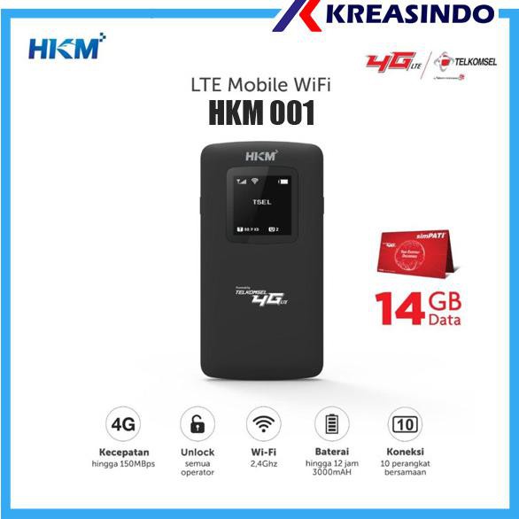 HKM 001 MIFI ROUTER MODEM WIFI 4G FREE TELKOMSEL 14GB UNLOCK