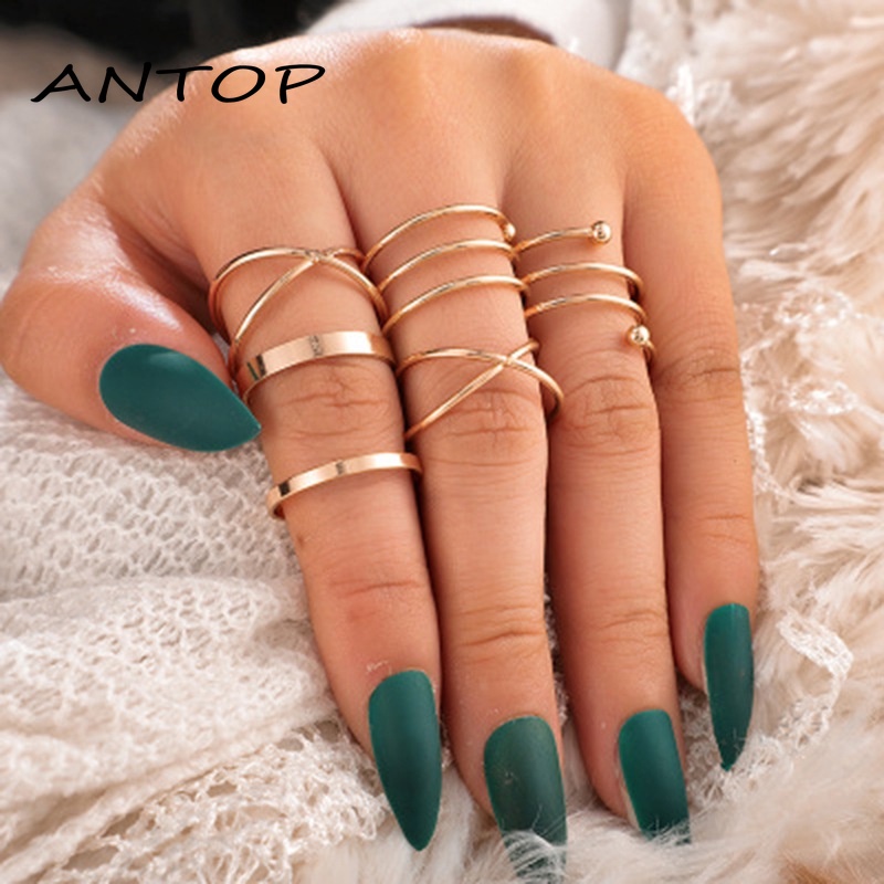 6Pcs Cincin Retro Bahan Stainless Steel Untuk Hadiah Aksesoris Fashion ANTOP