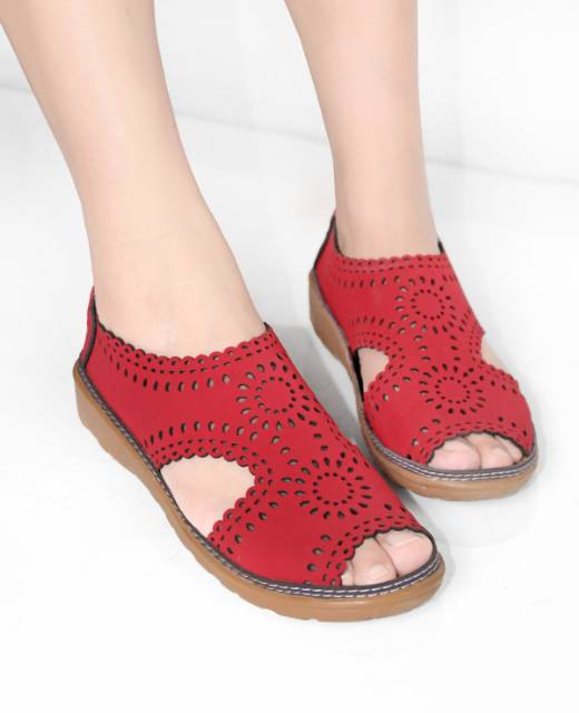 COD Sepatu Sandal Wanita Kulit Laser BN08