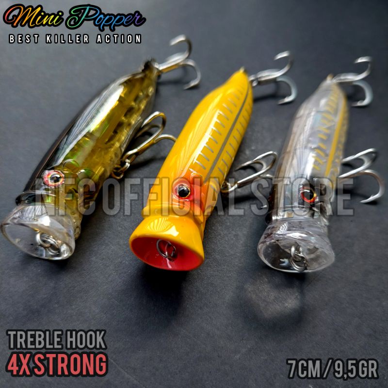 Mini Popper 7cm / 9,5gr Hook 4X Strong Long Cast dengan warna dan action KILLER