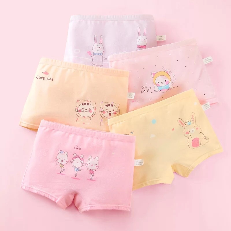 Set Celana Dalam Boxer Anak Perempuan Bahan Katun Import Premium Isi 5 in 1 Free Ziplock Pouch Celana Dalam Anak Perempuan Segiempat Murah dan Lucu