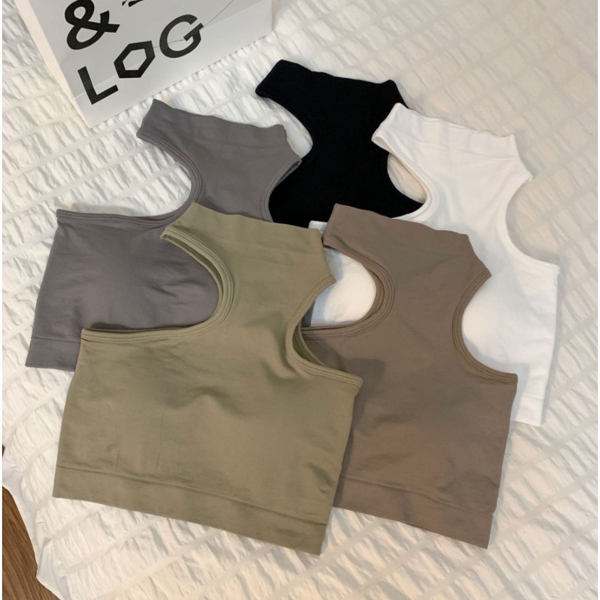 Tanktop Crop halter neck atasan crop top bra dalaman tank top korea cut side-1