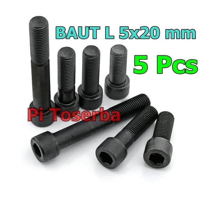 BAUT L M5 X 20MM BAJA HITAM KUNCI L (5PCS)