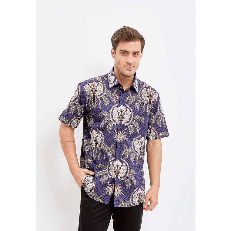 Alisan Kemeja Lengan Pendek Batik Kombinasi 00257 Ungu Slimfit