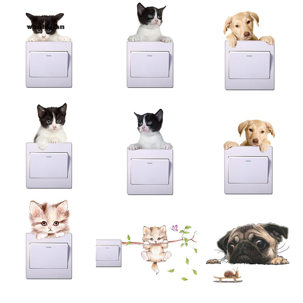 Stiker Dinding Decal Desain Binatang Anjing Kucing Lucu