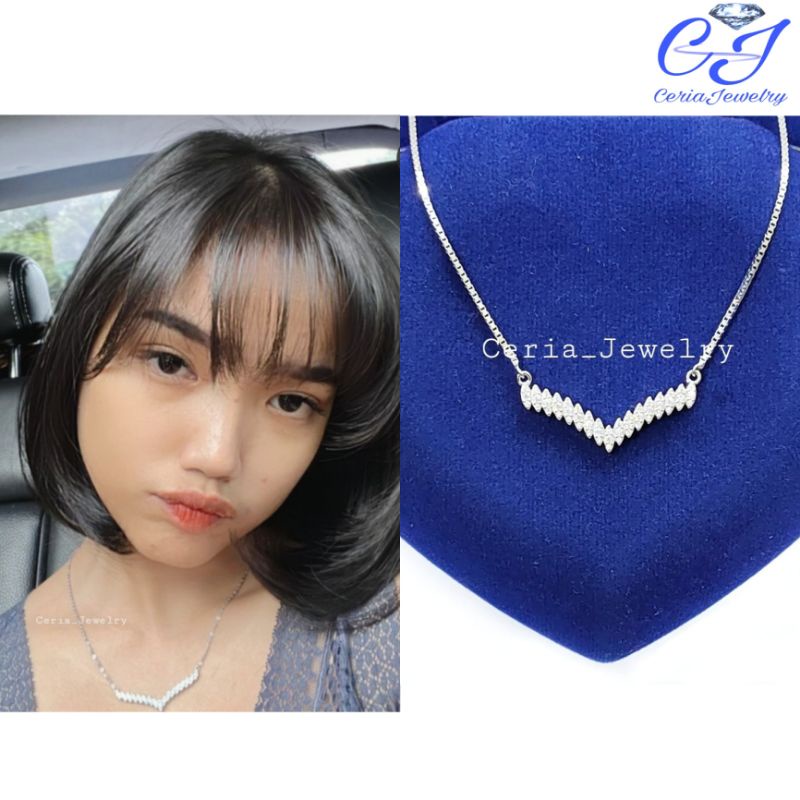 Kalung Perak Asli Silver Wanita 925 Lapis Emas Putih Model Kalung Fuji Permata / Kalung Fuji Permata Kaku / Kalung Fujii Aurel - Perhiasan Perak Wanita Asli