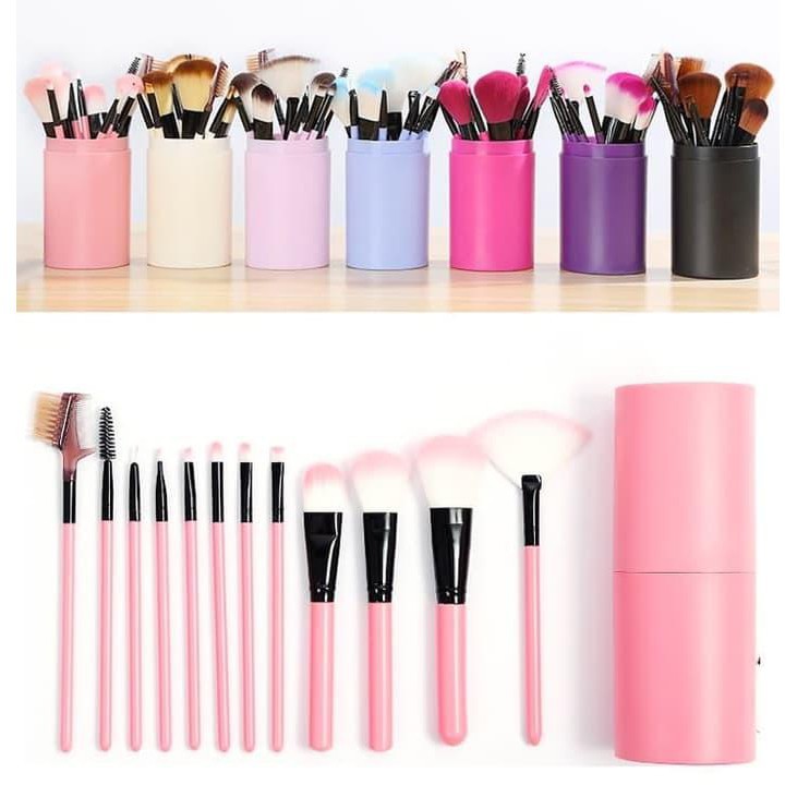 Kuas Rias Make Up 12 Pcs Kuas Make Up Foundation Brush Free Tabung Love Brush Set Tube