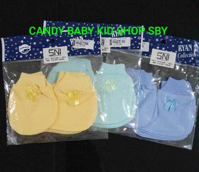 Sarung Tangan dan Kaki Bayi Ryan Polos Motif Warna Putih STK KKT Baby Newborn Murah Halus