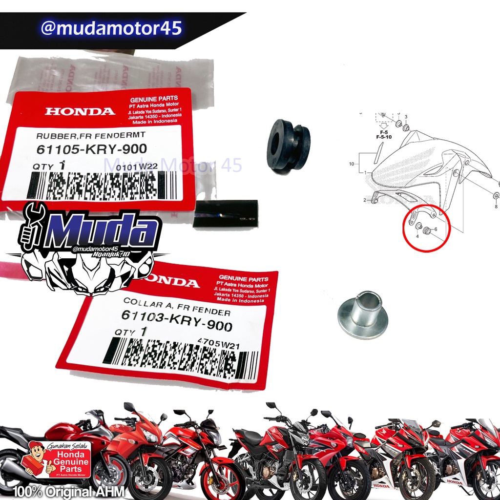 RING PLUS KARET SPAKBOR CB150R CBR150R CBR250R THAILAND BAGIAN DEPAN 61105-61103 -KRY-900 SLEBOR BOS