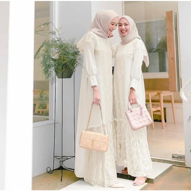 sava maxi Baju Gamis Wanita Lebaran Terbaru 2022 Gamis Malaysia mosecrepe mix brukat