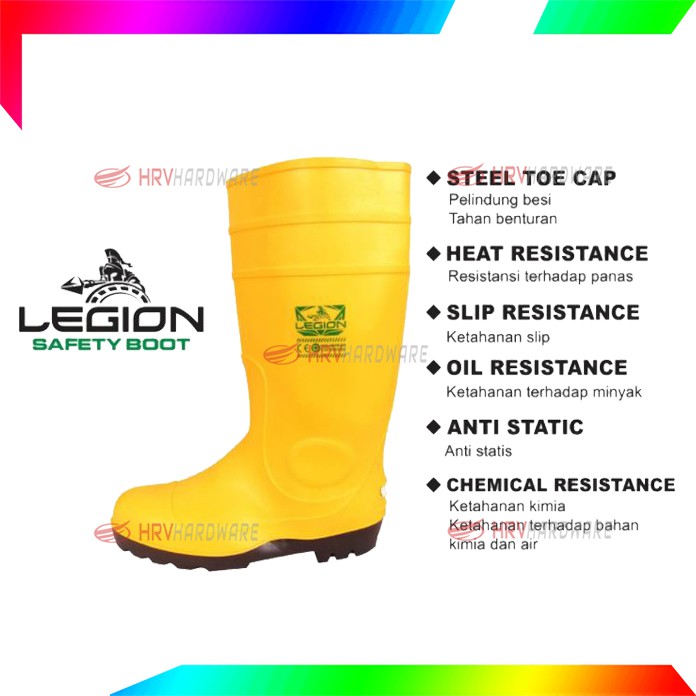 Sepatu Boot Rubber Safety Karet Ujung BESI Steel Toe Proyek MERK LEGION