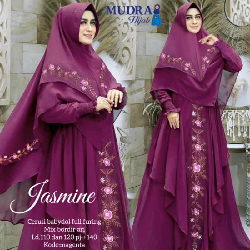 gamis set khimar syari jasmine warna magenta