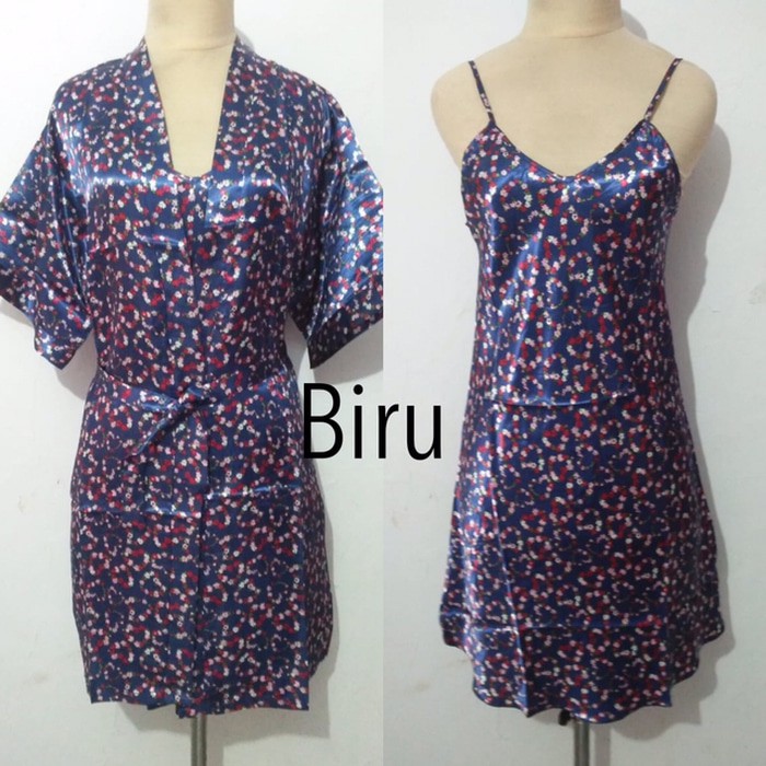 murah  baju tidur piyama kimono dewasa wanita satin kembang