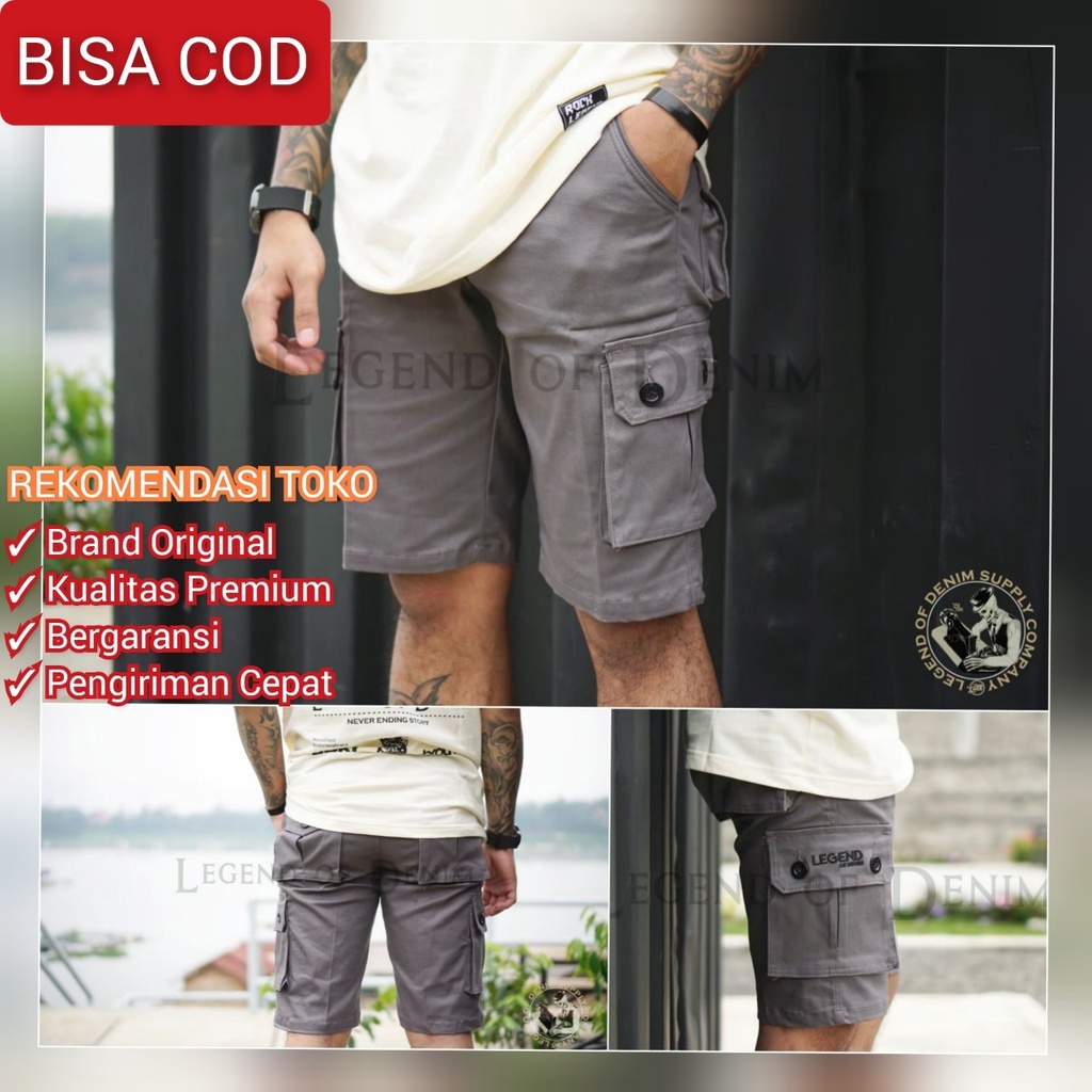 LEGEND Of DENIM Original Art 04 Cargo Pendek Pria distro celana pendek santai keren abu tua grey