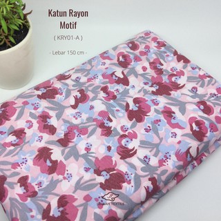 Kain Katun Bahan Rayon Viscose Motif Bunga  Warna  Pink  