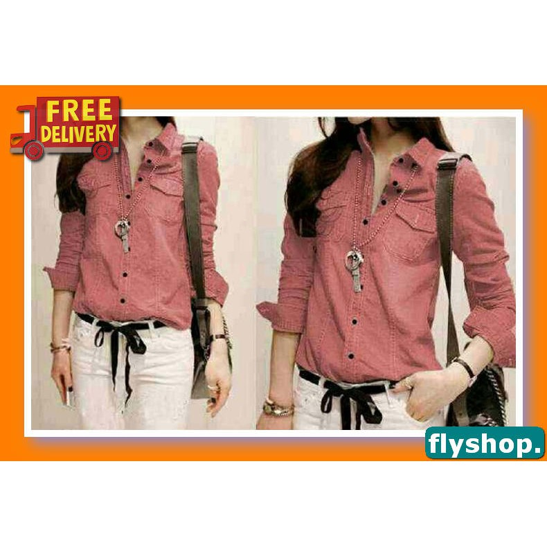 Kemeja Kerja Wanita Kerah Lengan Panjang Style Korea 54834 Wanita TU462 Kemeja Lollie Merah [Atasan