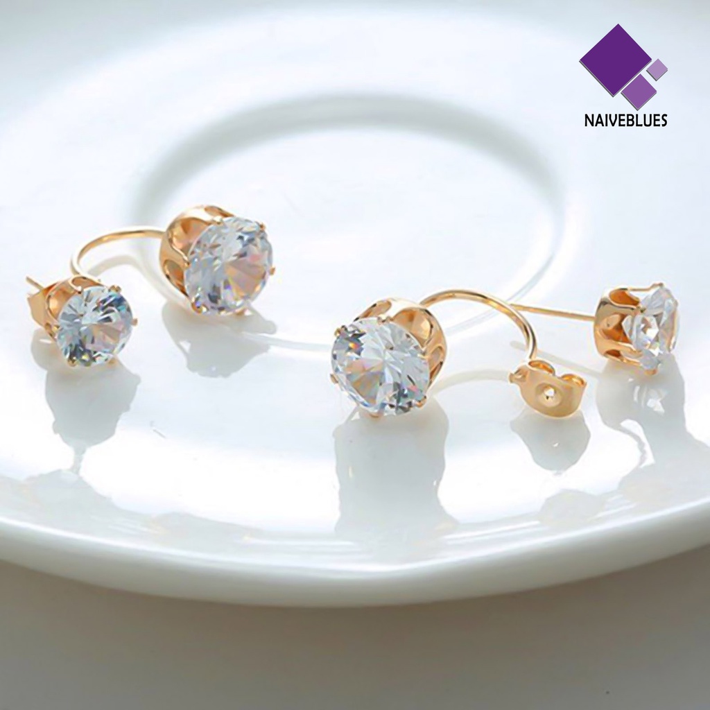 Anting Stud Berlian Imitasi Ganda Bahan Alloy Untuk Wanita