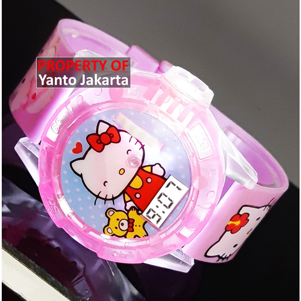 JAM TANGAN ANAK PEREMPUAN KARAKTER HELLO KITTY LAMPU LASER MUSIK