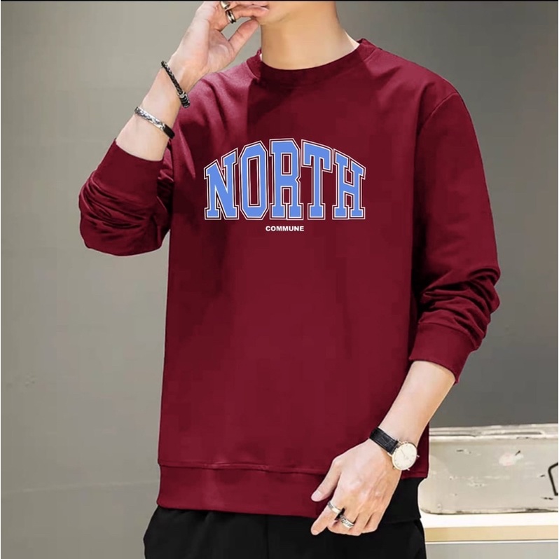 SWEATER PRIA BAJU LENGAN PANJANG COWOK DISTRO MOTIF NORTH KEKINIAN