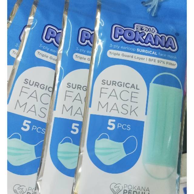 Masker Pokana Surgical Face Mask isi 5pcs Earloop 3ply