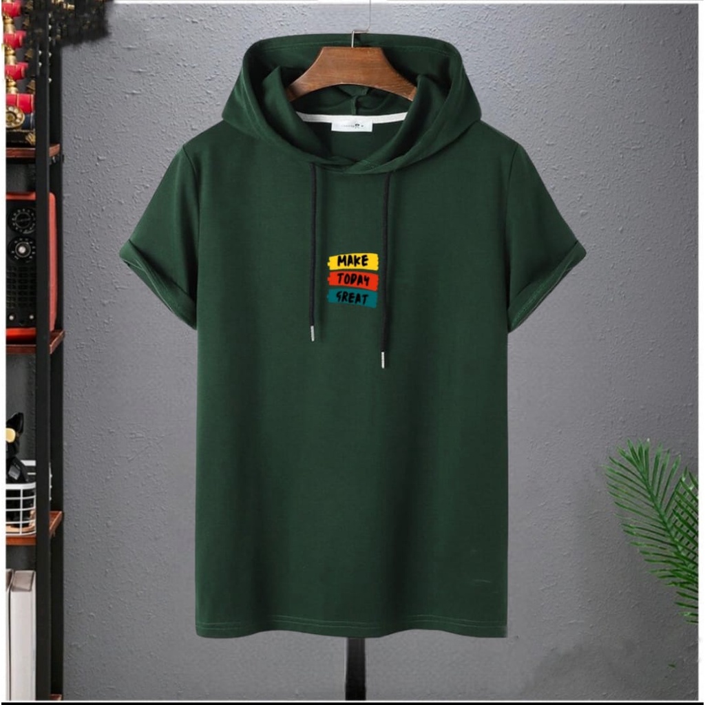 Kaos hoodie kupluk tudung bertopi ciput lengan pendek bahan tebal murah/baju hoodie  pendek