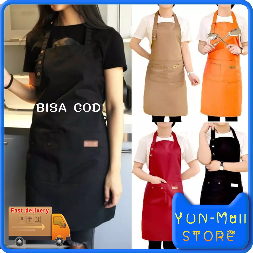 【COD+Pengiriman Cepat】Apron Waterproof Celemek Masak Dapur Pria Wanita Celemek Barista Anti Air Bahan Premium Polyiester Apron Masak Dewasa Kekinian