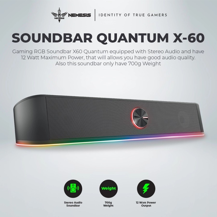 Speaker gaming nyk nemesis wired Usb Aux 3.5mm stereo soundbar rgb for pc hp laptop quantum x60 - sound bar x-60