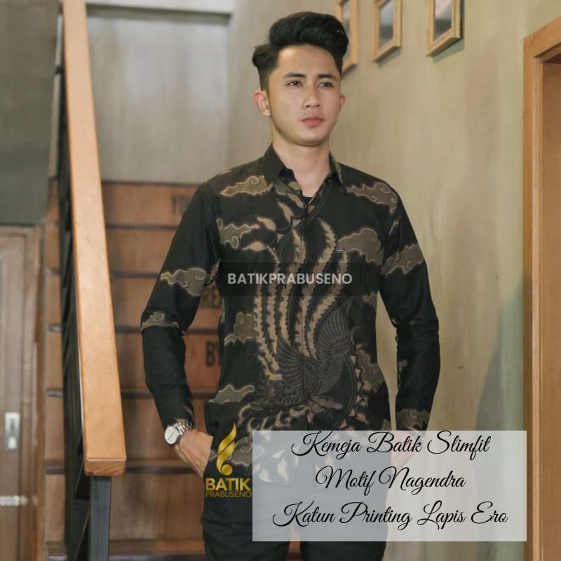 Batik Printing Slimfit Motif Nagendra Prabuseno Solo Lengan Panjang Casual Kemeja Katun Couple Moder