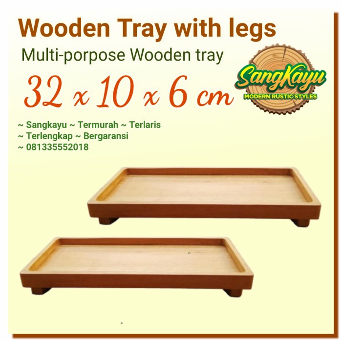 Nampan kayu kaki 32x10x6cm wooden tray with legs nampan kaki serbaguna