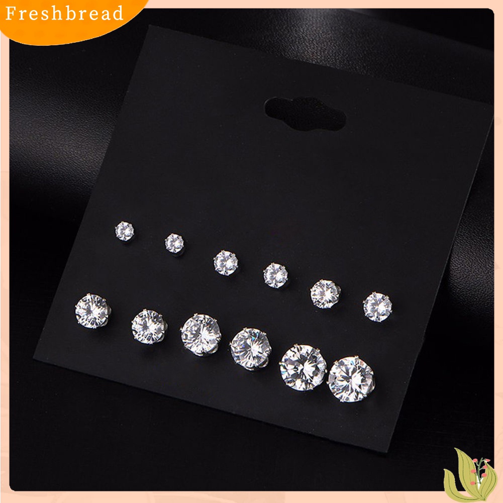 [Fresh] 6 Pasang Anting Tusuk Zircon Cubic Zircon Bentuk Mahkota untuk Wanita / Hadiah Natal