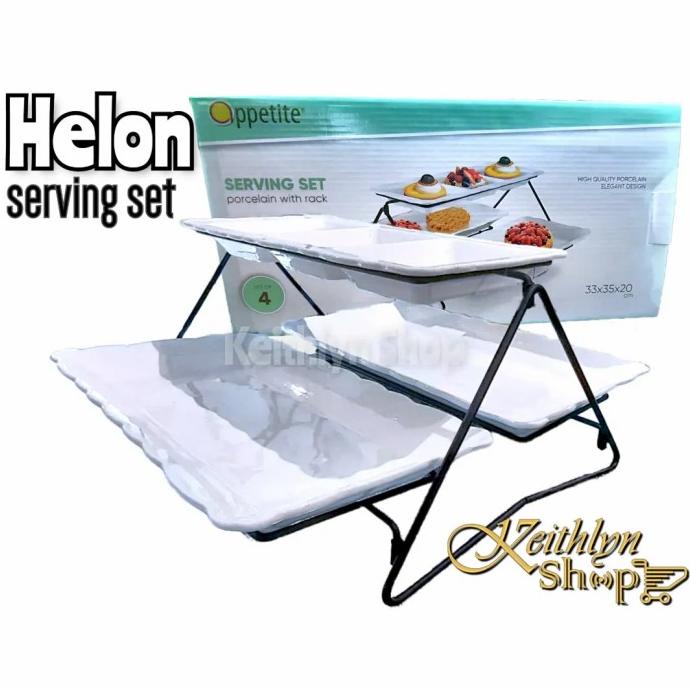 Piring Saji Keramik / Helon Serving Set With 3 Tier Rack Paramochy