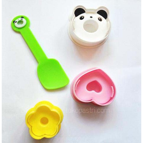 Cetakan Nasi Panda, Bunga Dan Love + Sekop Nasi - Cetakan Nasi Bento Isi 4 - Bento Tools Panda Mold