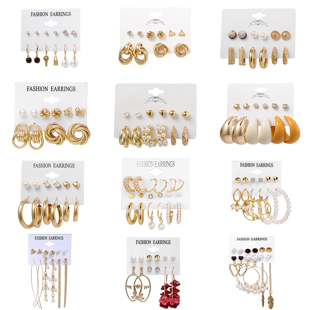 Set Anting Stud Desain Kupu-Kupu Rumbai Kristal Mutiara Asimetris Warna Emas Untuk Wanita