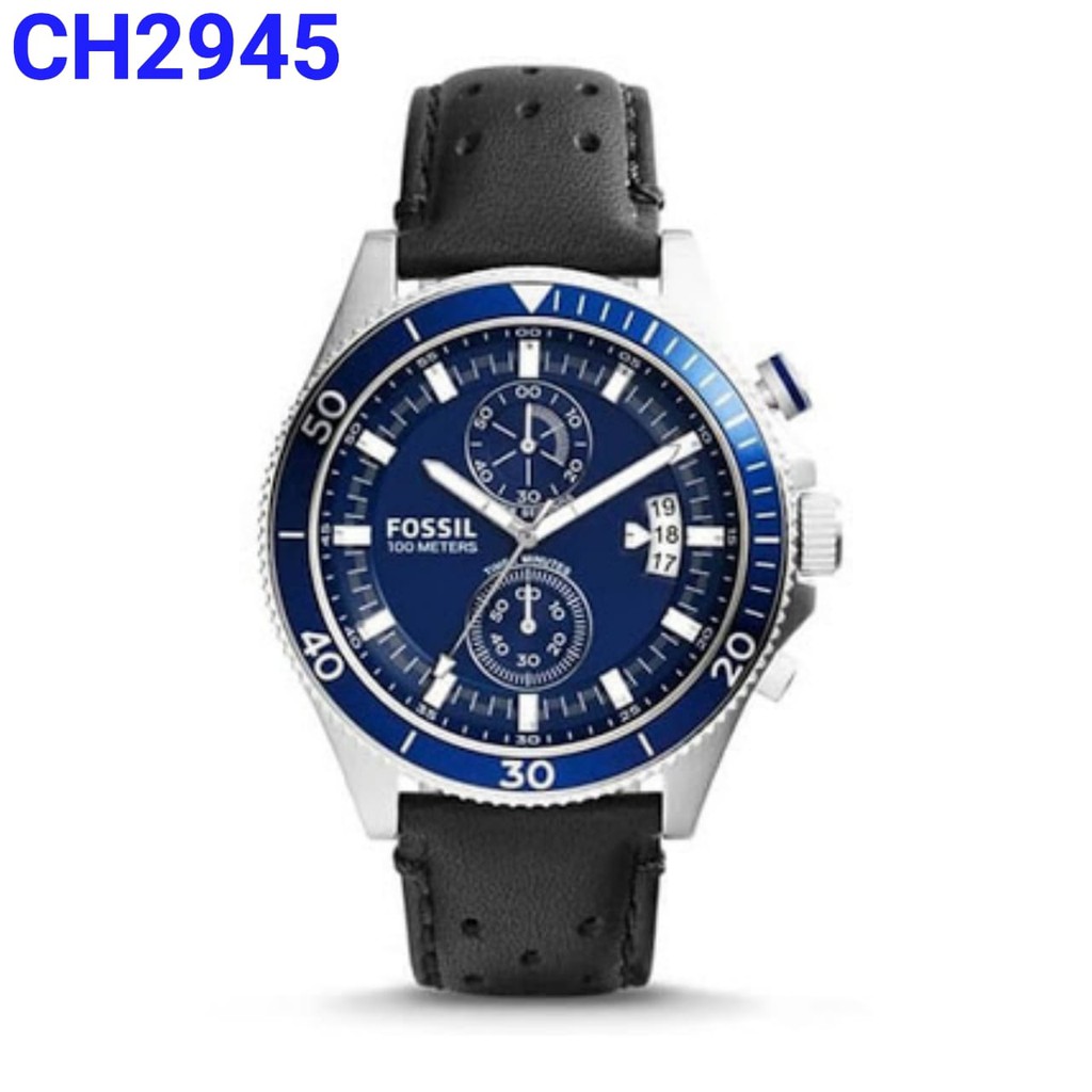 termurah FOSSIL CH 2945 Original, chrono baterai, strap kulit, 45mm ,box tin , manual book