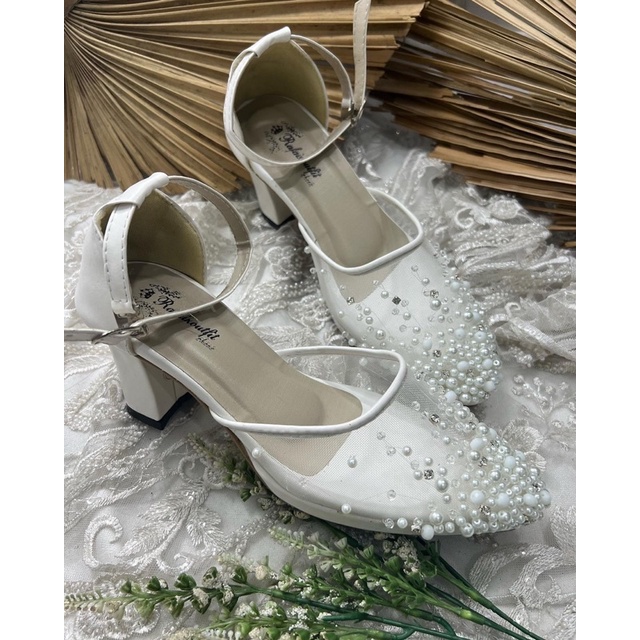 sepatu wanita wedding putih zee tali 7cm tahu