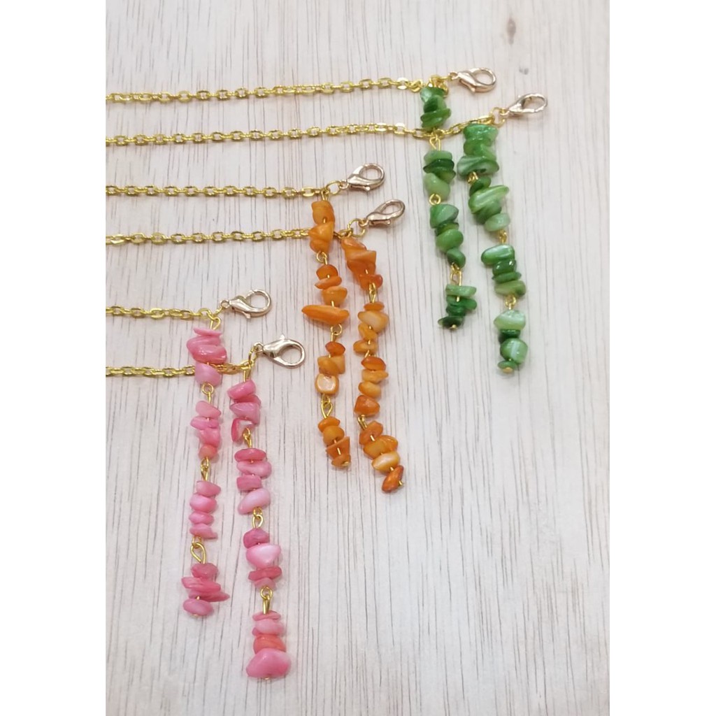 Strap Masker Wanita Konektor Masker HIjab 2in1 Rantai Emas Batu Alam