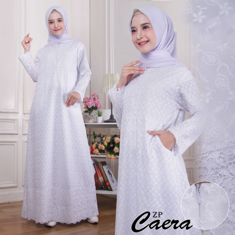 gamis putih / gamis chaera / gamis Gayatri / katun Jepang / resleting depan