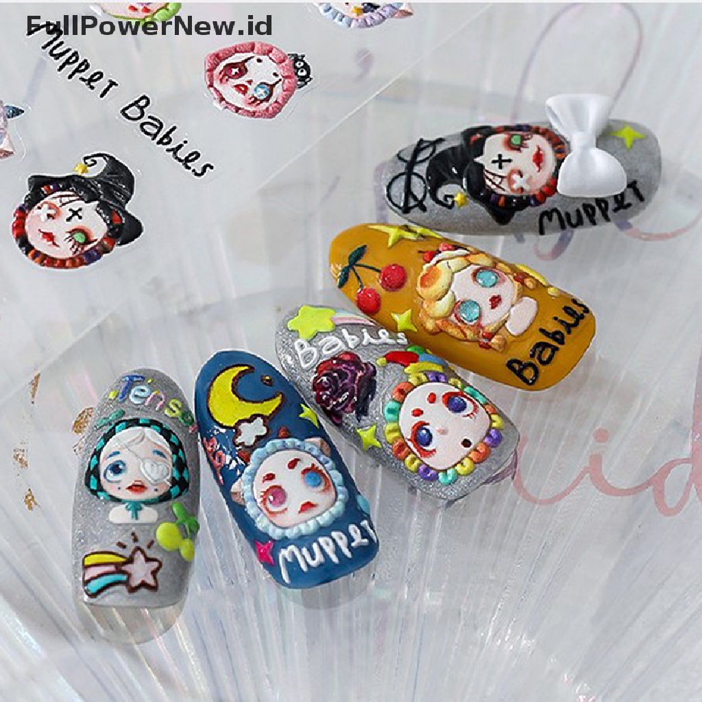 (Full) 1 Lembar / Set Stiker Kuku Motif Boneka Puppet / Tangan Aksen Emboss Untuk Nail Art / Manicure