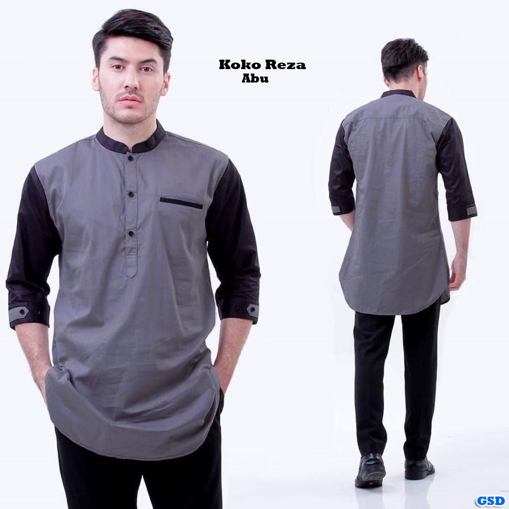 Kemeja Koko Reza/ Kemeja Koko Lengan 3/4  / Baju Lebaran Cowok Polos  / Baju Koko Reza Warna Kombinasi Real Picture