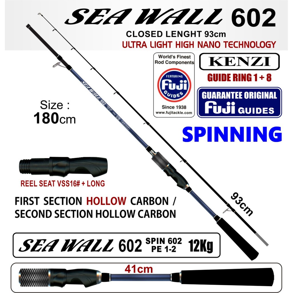 JORAN KENZI SEA WALL 602  PE 1-2/12KG 180 CM RING FUJI ROD STICK MANCING RING FUJI SPINNING