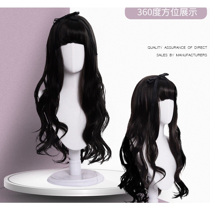 WDA-20 wig daily lolita jepang wavy rambut palsu lurus panjang hitam