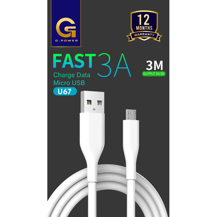 GPOWER KABEL DATA U67 MICRO USB / 3M FAST CHARGING 3A QUICK CHARGING CABLE ORIGINAL 100%